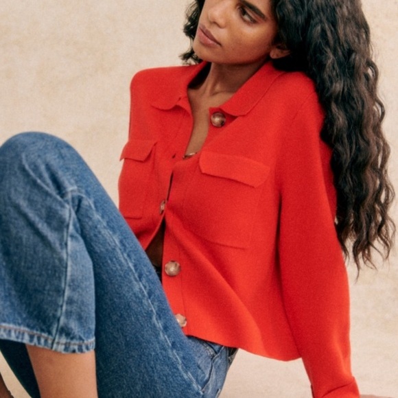 Sezane Sweaters - Sezane Betty Cardigan in Red Coral size XS